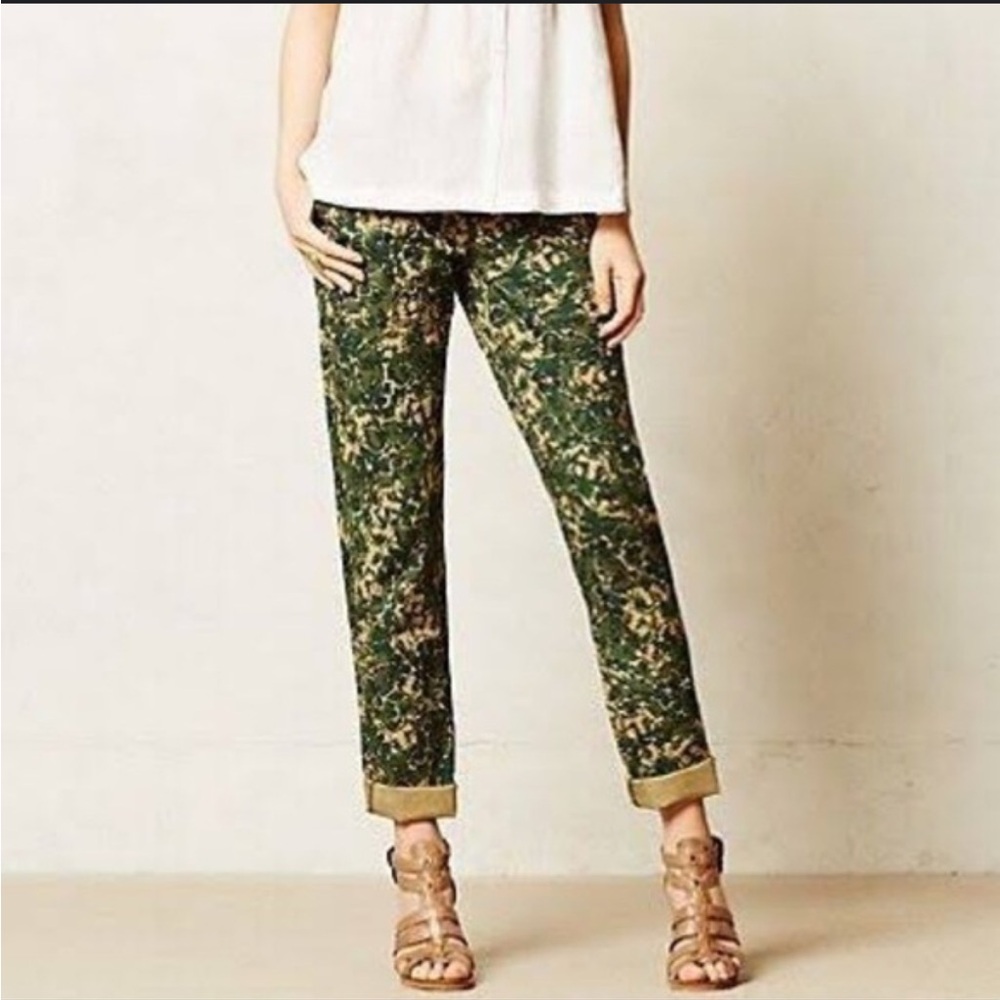 Hei Hei by Anthropologie Women’s Green Floral Cargo Pants
